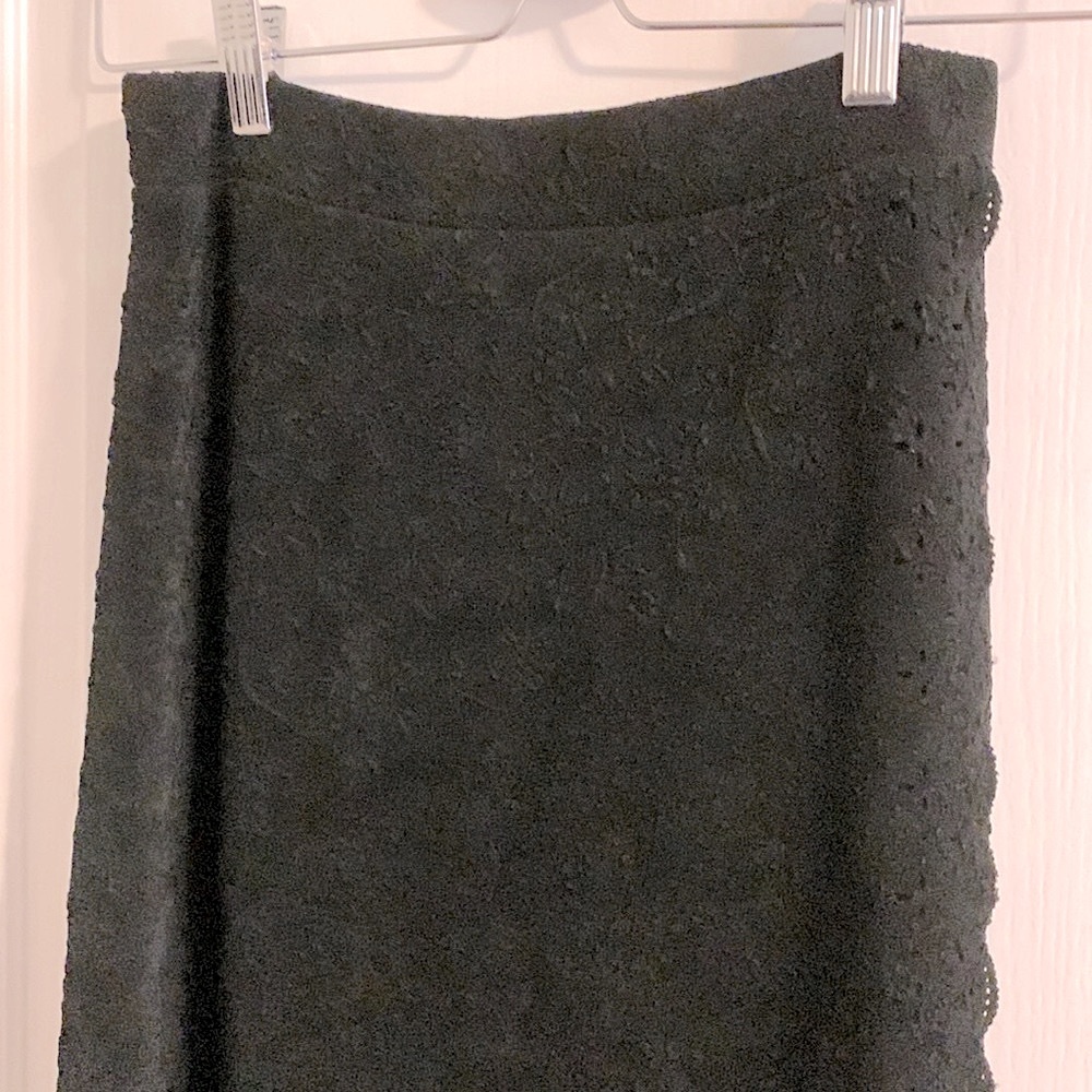 New Never Worn Eyelet Velvet Crochet Long Skirt, Stretch Waistband